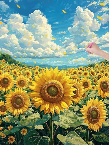 Diamond Painting Erwachsene, Diamant Painting Bilder Sonnenblume 60x80 cm, DIY Cross Stickerei Diamant Malerei Kits für Erwachsene und Kinder, Mosaikherstellung Bastelset für Deko Wohnzimmer, U-88 von LXingzun
