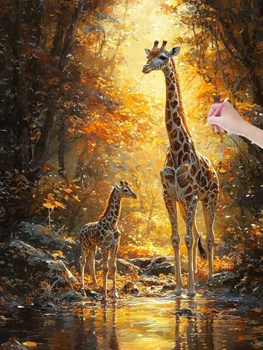 Diamond Painting Giraffe, 5D Diamant Painting Bilder Erwachsene und Anfänger, Diamant Malerei Bastelset Erwachsene, DIY Mosaikherstellung Basteln für Geschenke und Wanddeko Wohnzimmer, 60x80cm, T-33 von LXingzun
