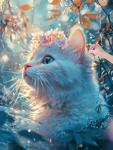 Diamond Painting Katze, 5D Diamant Painting Bilder Erwachsene und Anfänger, Diamant Malerei Bastelset Erwachsene, DIY Mosaikherstellung Basteln für Geschenke und Wanddeko Wohnzimmer, 60x80cm, T-73 von LXingzun