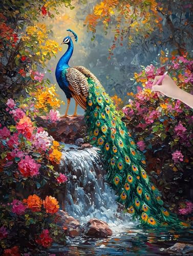 Diamond Painting Pfau, 5D Diamant Painting Bilder Erwachsene und Anfänger, Diamant Malerei Bastelset Erwachsene, DIY Mosaikherstellung Basteln für Geschenke und Wanddeko Wohnzimmer, 60x80cm, U-97 von LXingzun