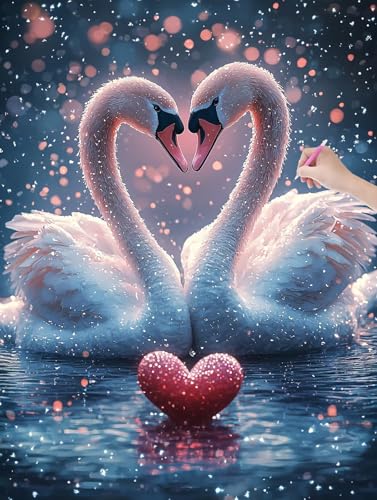 Diamond Painting Schwan, 5D Diamant Painting Bilder Erwachsene und Anfänger, Diamant Malerei Bastelset Erwachsene, DIY Mosaikherstellung Basteln für Geschenke und Wanddeko Wohnzimmer, 50x70cm, D-5 von LXingzun