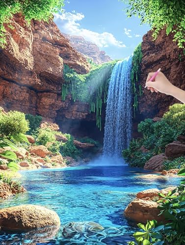Diamond Painting Wasserfall, 5D Diamant Painting Bilder Erwachsene und Anfänger, Diamant Malerei Bastelset Erwachsene, DIY Mosaikherstellung Basteln für Geschenke und Wanddeko Wohnzimmer 60x80cm, T-43 Diamond Painting Wasserfall, 5D Diamant Painting Bilder Erwachsene und Anfänger, Diamant Malerei Bastelset Erwachsene, DIY Mosaikherstellung Basteln für Geschenke und Wanddeko Wohnzimmer 60x80cm, T-43 von LXingzun