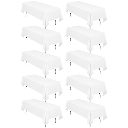 10er-Pack rechteckige Tischdecken,153 x 260 cm,weiße Tischdecke,Polyester-Tischdecke für 1,8 m große rechteckige Tische, Flecken- und knitterfrei, waschbare Stoff-Tischdecken für Hochzeit,Bankett von LYAFS