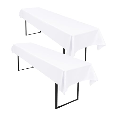 2 Stück Weiß Biertisch Tischdecke 250 x 100cm Wasserfester Polyester Glattgewebtes Biertischtuch Innen und Außen Universelles Tischtuch Fleckenfest Einfach zu Reinigen von LYAFS