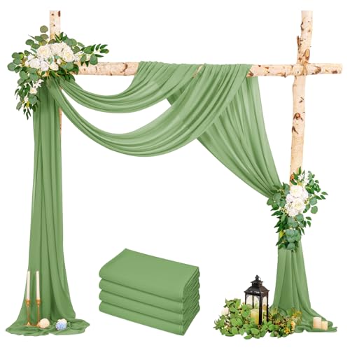 4 Packs Hochzeit Vorhang Hochzeitsbogen, Salbeigrün Querbehang 73cmx610cm Chiffon-Stoff-Vorhang für Hochzeit, Hintergrund Deko Gardinen Vorhang für Hochzeitsbogen Zeremonie, Torbogen, Party 4 Packs Hochzeit Vorhang Hochzeitsbogen, Salbeigrün Querbehang 73cmx610cm Chiffon-Stoff-Vorhang für Hochzeit, Hintergrund Deko Gardinen Vorhang für Hochzeitsbogen Zeremonie, Torbogen, Party von LYAFS