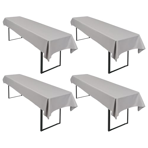 4 Stück Hellgrau Biertisch Tischdecke 250 x 100cm Wasserfester Polyester Glattgewebtes Biertischtuch Innen und Außen Universelles Tischtuch Fleckenfest Einfach zu Reinigen von LYAFS