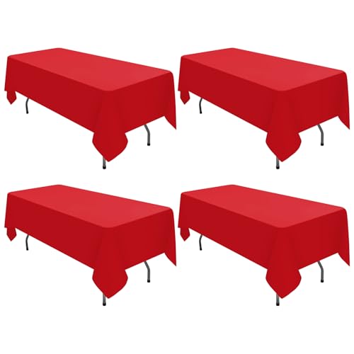 4 Stück Rot Tischdecke 153 x 260 cm, Polyestergewebe Tischdecke für 6 FT Rechteck Tische schmutzabweisende und Waschbare Tischdecke dekorative Tischdecke für Hochzeiten, Partys, Bankette 4 Stück Rot Tischdecke 153 x 260 cm, Polyestergewebe Tischdecke für 6 FT Rechteck Tische schmutzabweisende und Waschbare Tischdecke dekorative Tischdecke für Hochzeiten, Partys, Bankette von LYAFS