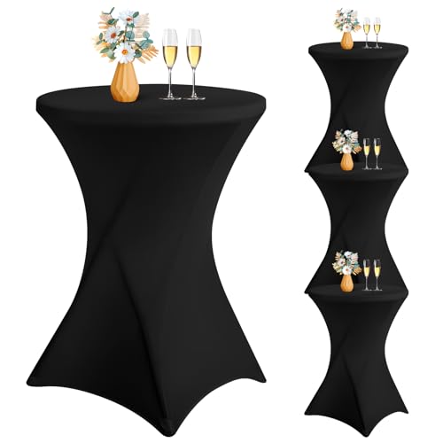 4er-Pack Stretch Stehtisch Husse für Bistrotisch,Cocktail-Spandex-Tischdecke, hoher runder Tisch für Bar, Party, Bankett, Hochzeit, Geburtstagstisch (schwarz, 80 x 110 cm) von LYAFS