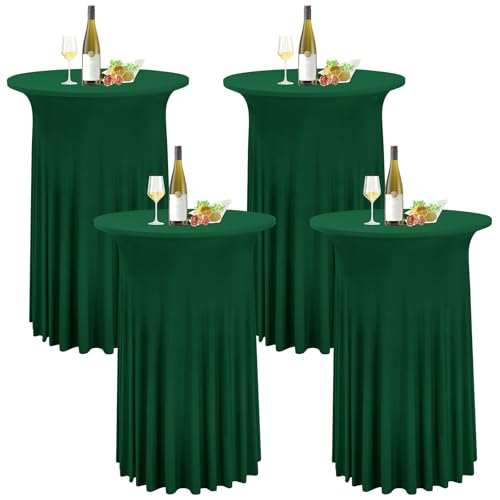 4er-Set Dunkelgrün Stehtisch Hussen für Bistrotisch 80 x 110 cm Spandex-Stretch Tischdecke mit Rock, Runder Cocktail-Tischrocke für Hochzeit, Bar, Party, Geburtstag, Banketttisch 4er-Set Dunkelgrün Stehtisch Hussen für Bistrotisch 80 x 110 cm Spandex-Stretch Tischdecke mit Rock, Runder Cocktail-Tischrocke für Hochzeit, Bar, Party, Geburtstag, Banketttisch von LYAFS
