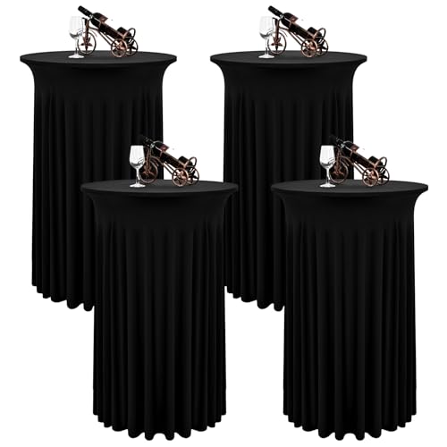 4er-Set Schwarz Stehtisch Hussen für Bistrotisch 60 x 110 cm Spandex-Stretch Tischdecke mit Rock, Runder Cocktail-Tischrocke für Hochzeit, Bar, Party, Geburtstag, Banketttisch 4er-Set Schwarz Stehtisch Hussen für Bistrotisch 60 x 110 cm Spandex-Stretch Tischdecke mit Rock, Runder Cocktail-Tischrocke für Hochzeit, Bar, Party, Geburtstag, Banketttisch von LYAFS