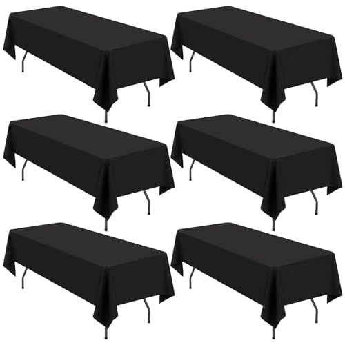 6-Pack Schwarze Tischdecke für Rechteck Tische,153 x 260 cm Polyester Tischdecken für 6 Fuß Rechteck Tische,Fleck beständige waschbare Stoff Tischdecke für Hochzeit Esstisch Buffet Parteien von LYAFS