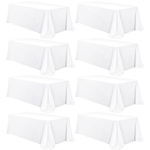 8-Pack Rechteck Tischdecke, 229 x 396 cm Weiße Tischdecke Polyester Tischdecke für 2,4 m Rechteck Tische, Fleck und Falten beständige waschbare Stoff Tischdecke für Hochzeit, Restaurant von LYAFS
