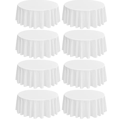 8 Stück Runde Tischdecken - 229 cm Weiß Polyester Tischdecke für Runden Tisch, Pflegeleicht Waschbare Stoff Tischdecke, Flecken und Knitterfrei Polyester Tischdecke für Hochzeits Bankett Party von LYAFS