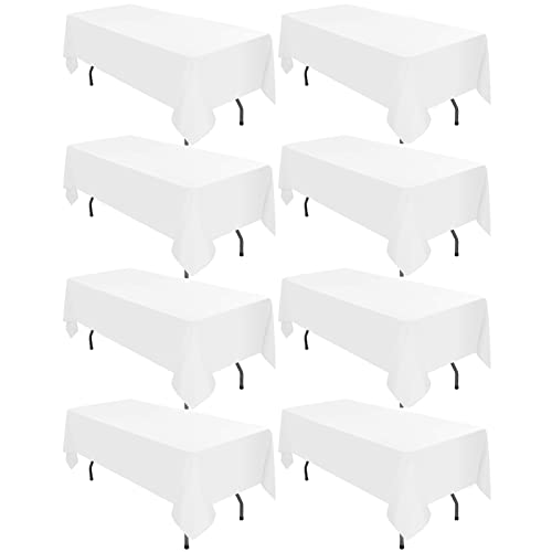 8 Stück Weiß Tischdecke 153 x 260 cm, 6 Fuß Rechteckige Premium Polyester Tischdecke, Flecken und Knitterfrei Waschbar Dekorative Tischdecke für Küche Hochzeit Party Restaurant oder Bankett von LYAFS