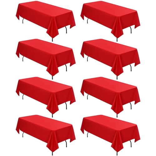 8er-Pack rechteckige Tischdecken, 153 x 260 cm Rot Tischdecke, Polyester-Tischdecke für 1,8 m große rechteckige Tische, Flecken- und knitterfrei, waschbare Stoff-Tischdecken für Hochzeit von LYAFS