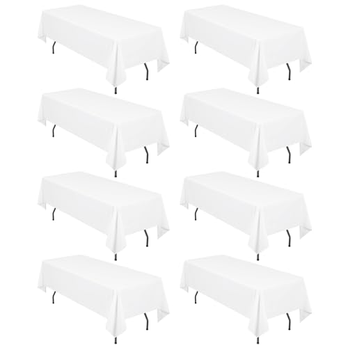 LYAFS 8er-Pack Weiße Rechteckige Tischdecke, 153 x 320 cm, Polyester, Knitter- und Fleckenfest, Waschbar, Für 2,4 m Große Rechteckige Tische, Hochzeits-Esstisch-Buffet-Partys von LYAFS