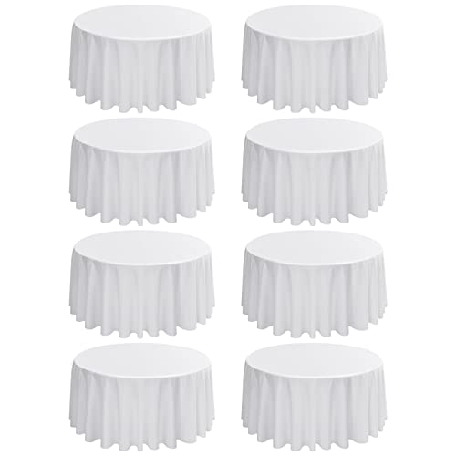 LYAFS 8er-Pack 120 Zoll/305 cm Weiße Runde Tischdecke, Polyester, Ideal für Hochzeitsbankette, Restaurant-Buffet-Partys und Camping von LYAFS