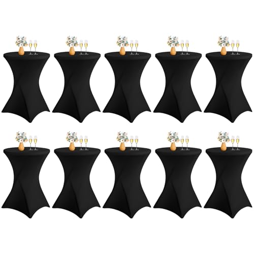 LYAFS 10er-Set Stretch Stehtisch Husse für Bistrotisch Ø 70-75 cm Elegante,Verstärkung im Fußbereich,Stretch-Husse Schwarz Hussen für Stehtische und Bistrotische (Schwarz, 70 x 110 cm) von LYAFS