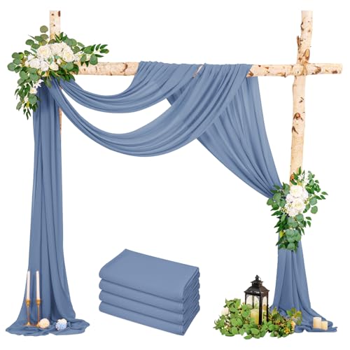 4 Packs Hochzeit Vorhang Hochzeitsbogen, Staubiges Blau Querbehang 73cmx610cm Chiffon-Stoff-Vorhang für Hochzeit, Hintergrund Deko Gardinen Vorhang für Hochzeitsbogen Zeremonie, Torbogen, Party von LYAFS