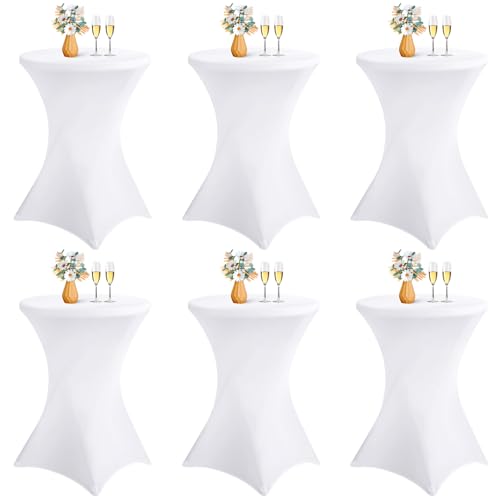 LYAFS 6er-Set Stretch Stehtisch Husse für Bistrotisch Ø 70-75 cm Elegante,Verstärkung im Fußbereich,Stretch-Husse Weiß Hussen für Stehtische und Bistrotische（70×110cm,Weiß） von LYAFS