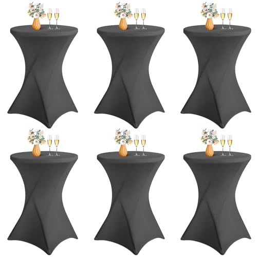 LYAFS 6er-Set Stretch Stehtisch Husse für Bistrotisch Ø 80-85 cm Elegante,Verstärkung im Fußbereich,Stretch-Husse Dunkelgrau Hussen für Stehtische und Bistrotische (Dunkelgrau, 80 x 110 cm) von LYAFS