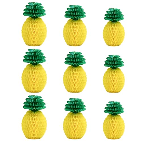 LYART 9 Stück 20,3 x 30,5 cm Papier-Ananas-Dekor-Mittelstücke für Tisch, hängende Ananas-Party-Dekorationen für hawaiianische Luau, tropische Sommer-Strand-Party-Zubehör (1. 3 x 3 Kombination) von LYART