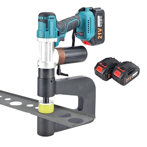 LYAYYDS Kabelloses hydraulisches Ausbrechstanzset mit 2 x 6000 mAh-Akkus und 6 Matrizen (16–32 mm), 150 mm Ausladung, 1-Knopf-Start für Metall-, Eisen- und Aluminiumplatten von LYAYYDS