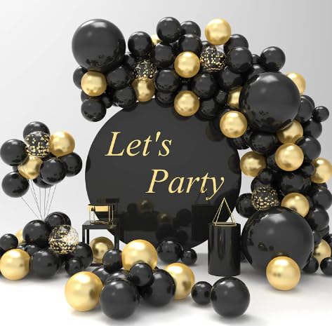 Elegante Party Luftballon Girlande, Deko, SIlvester, Geburtstag, Ballon in Gold und Schwarz, Latexballons, 114 Teile von LYB