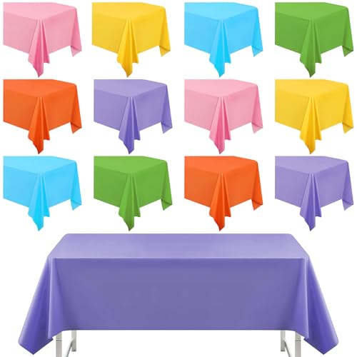 12er Bunte Tischdecken, Sommer Rechteckige Plastik Tischdecken für Partys, Geburtstage, Hochzeiten, Picknicks, 6 Farben (137x182 cm) von LYCN