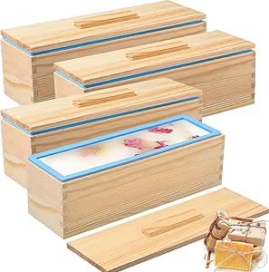 4er Seifen Silikonform, 1200ML DIY Rechteckiges Form Set aus Silikon-Seifenformen aus Holz, Handgemachte Seifenlaibform mit Holzkisten und Deckeln für Seifenherstellungszubehör Cakes (Blau) von LYCN