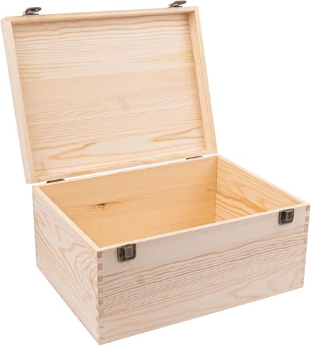 LYCN Holzkiste mit Deckel, 33x25x16 cm Naturbelassene Kleine Holzkiste Unbehandelte Holzkiste mit Klappdeckel und Frontverschluss, Aufbewahrungsboxen aus Holz Baby Klein Holzbox für Heimwerker Kunst LYCN Holzkiste mit Deckel, 33x25x16 cm Naturbelassene Kleine Holzkiste Unbehandelte Holzkiste mit Klappdeckel und Frontverschluss, Aufbewahrungsboxen aus Holz Baby Klein Holzbox für Heimwerker Kunst von LYCN