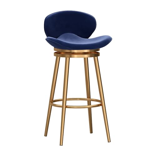 LYDSB 65 cm Barhocker, 1er-Set, Blaue Drehtheke mit Rückenlehne, mit Samtstoff gepolsterte Barhocker, Fußstütze mit goldenen Metallbeinen, moderner Hocker für Kücheninsel, Esszimmer, Pu von LYDSB