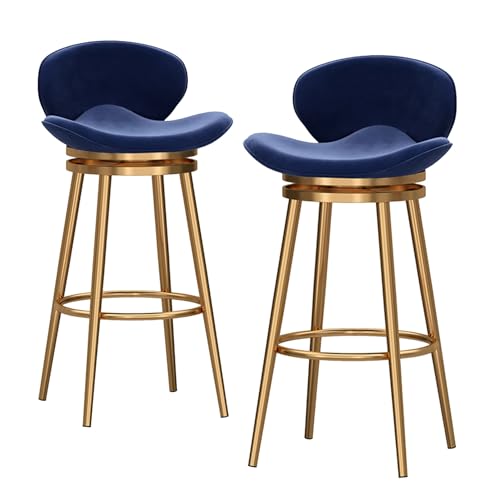 LYDSB 65 cm Barhocker, 2er-Set, Blaue Drehtheke mit Rückenlehne, mit Samtstoff gepolsterte Barhocker, Fußstütze mit goldenen Metallbeinen, moderner Hocker für Kücheninsel, Esszimmer, Pu LYDSB 65 cm Barhocker, 2er-Set, Blaue Drehtheke mit Rückenlehne, mit Samtstoff gepolsterte Barhocker, Fußstütze mit goldenen Metallbeinen, moderner Hocker für Kücheninsel, Esszimmer, Pu von LYDSB