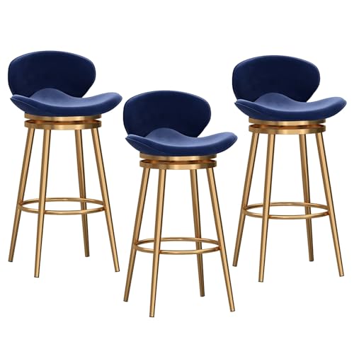 LYDSB 75 cm Barhocker, 3er-Set, Blaue Drehtheke mit Rückenlehne, mit Samtstoff gepolsterte Barhocker, Fußstütze mit goldenen Metallbeinen, moderner Hocker für Kücheninsel, Esszimmer, Pu LYDSB 75 cm Barhocker, 3er-Set, Blaue Drehtheke mit Rückenlehne, mit Samtstoff gepolsterte Barhocker, Fußstütze mit goldenen Metallbeinen, moderner Hocker für Kücheninsel, Esszimmer, Pu von LYDSB