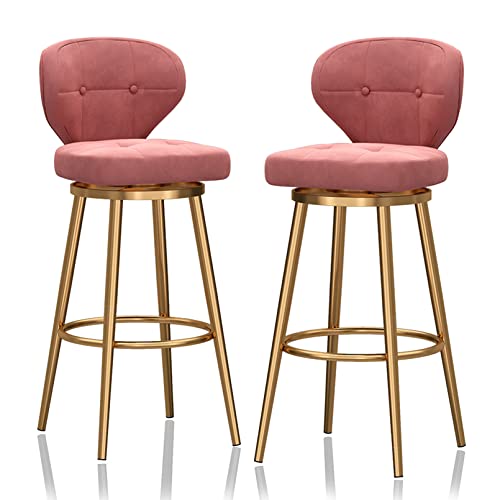 LYDSB Barhocker 2er-Set, gepolsterte Theke aus Samtstoff für Kücheninsel, 65 cm Sitzhöhe, Barhockerstühle mit Rückenlehne, Pink LYDSB Barhocker 2er-Set, gepolsterte Theke aus Samtstoff für Kücheninsel, 65 cm Sitzhöhe, Barhockerstühle mit Rückenlehne, Pink von LYDSB