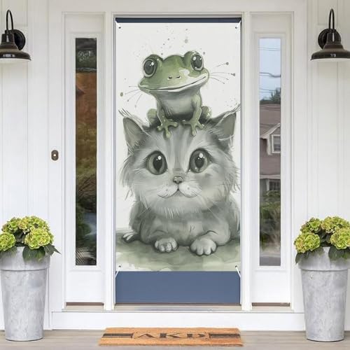Türabdeckungen mit Frosch und Katze, dekorativ, 180 x 89 cm, saisonale Türabdeckungen, Banner, Veranda, Schild, Fotografie, Hintergrund, Dekorationen für Haustür, Garten, Hof, Terrasse Türabdeckungen mit Frosch und Katze, dekorativ, 180 x 89 cm, saisonale Türabdeckungen, Banner, Veranda, Schild, Fotografie, Hintergrund, Dekorationen für Haustür, Garten, Hof, Terrasse von LYDSKGEQ