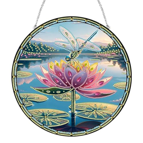 Dragonfly Lotus doppelseitige Spezialform 5d DIY Malerei Punkte Anhänger Dragonfly Diam Art Anhänger Dragonfly für Gartenfensterdekor (LB144) von LYEAA