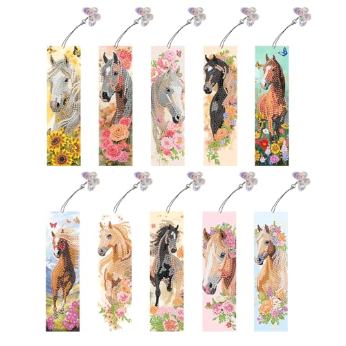 LYEAA 10pcs Horse Form Malerei Lesezeichen DIY Bastelkits mit Anhängern zum Lesen und Geschenk geben von LYEAA