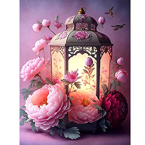 LYEAA 5D DIY Full Round Drill Diamond Painting Blume Vogel Laterne Kit Home Decor DIY Strass Stickerei Set Malen mit Diamant Kunst nach Zahlen Kits von LYEAA