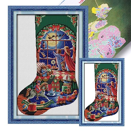 LYEAA Kreuzstich-Set mit Weihnachtssocken, Vollstickerei, Öko-Baumwollfaden, bedruckt von LYEAA