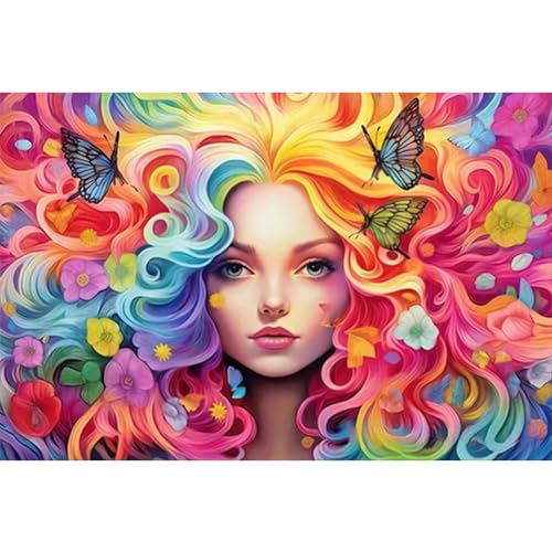 LYEAA Rainbow Girl Diamond Painting 5D DIY Full Round Drill Partial AB Diamond Paint Rainbow Decor 45x65cm von LYEAA