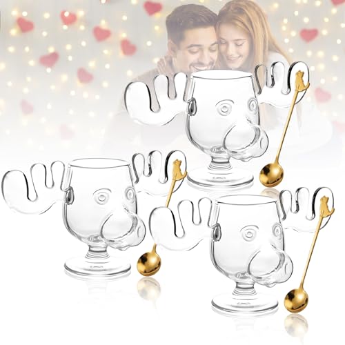 LYEAA Weihnachts-Eierlikör-Elch-Becher, Weihnachts-Elch-Gläser, nationaler Weihnachtsfeiertag, sichere Glasverpackung, Urlaubsfilm-Elch-Becher, Acryl-Weihnachts-Klarsicht-Eierlikör-Becher von LYEAA