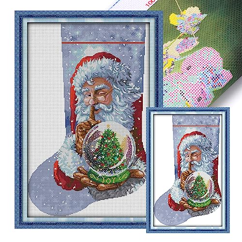 LYEAA Weihnachtssocken, Kreuzstich, Strumpf, vollständige Stickerei, Öko-Baumwollfaden, bedrucktes Weihnachts-Kreuzstich-Set von LYEAA