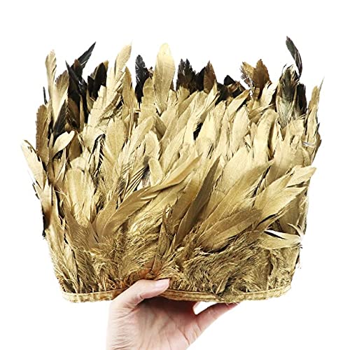 LYFANG 1M Elegant Gold Hahnfeder Trim 15-20cm Natürliche Federn für DIY Hochzeit Federn Kleid Rock Nähen Zubehör Band von LYFANG