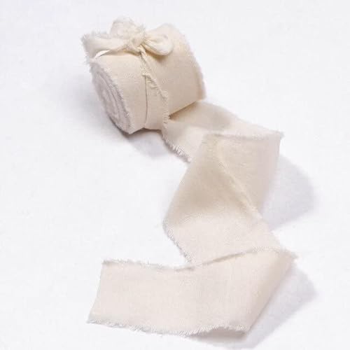 LYFANG Baumwoll-Leinenband mit ausgefransten Kanten, handgefertigt, 40 mm, für Hochzeitseinladungen, Blumenstrauß, Brautgeschenk, rustikales Vintage-Design von LYFANG