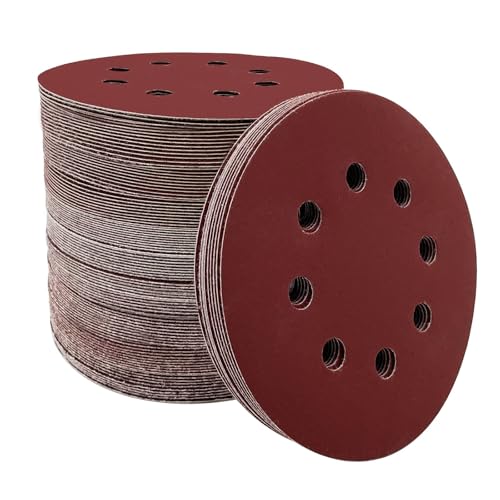 Schleifscheiben, 12,7 cm, 8 Löcher, Premium-Aluminiumoxid-Schleifmittel, hitzebeständig, zum Polieren, Polieren auf Holz, Metall, Karosserie, 100 Stück von LYFJXX
