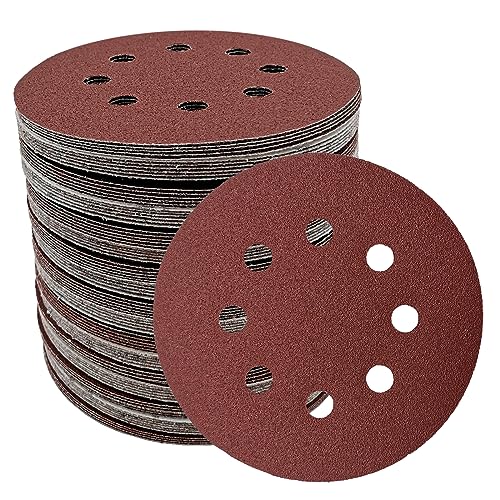 Schleifscheiben, 12,7 cm, 8 Löcher, Premium-Aluminiumoxid-Schleifmittel, hitzebeständig, zum Polieren, Polieren auf Holz, Metall, Karosserie, Körnung 120, 100 Stück von LYFJXX