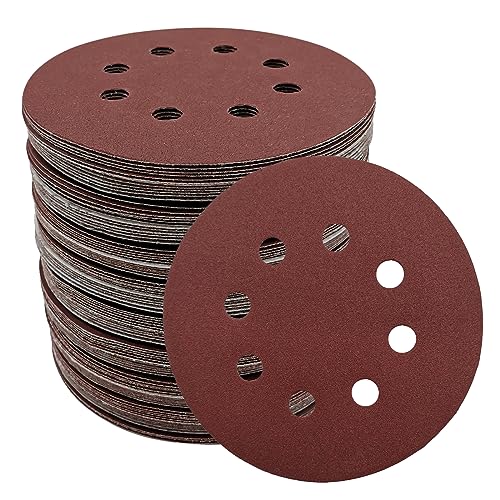 Schleifscheiben, 12,7 cm, 8 Löcher, Premium-Aluminiumoxid-Schleifmittel, hitzebeständig, zum Polieren, Polieren auf Holz, Metall, Karosserie, Körnung 220, 100 Stück von LYFJXX