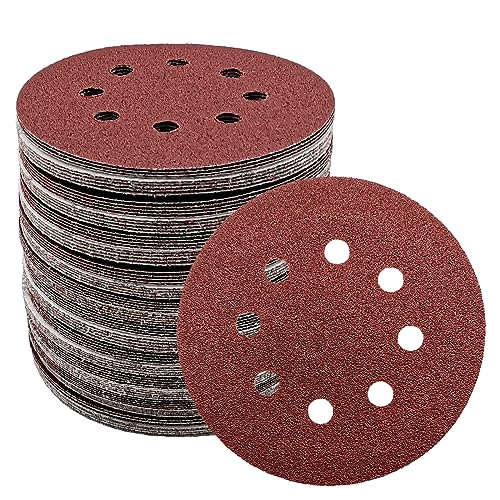Schleifscheiben, 12,7 cm, 8 Löcher, Premium-Aluminiumoxid-Schleifmittel, hitzebeständig, zum Polieren, Polieren auf Holz, Metall, Karosserie, Körnung 80, 100 Stück von LYFJXX