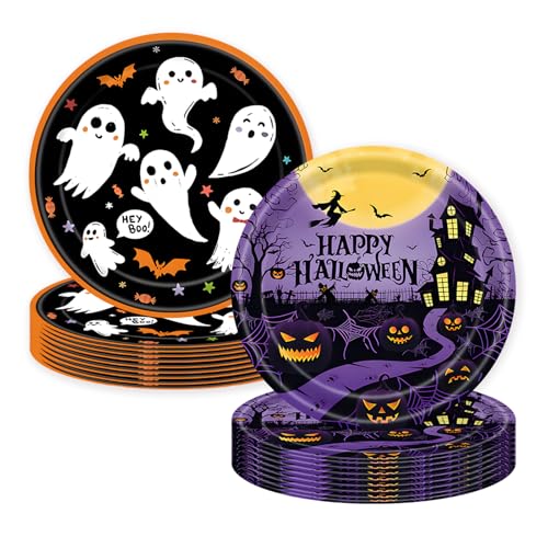 LYFREE 50 Stück Halloween-Pappteller, Partyzubehör, weiße Geister-Pappteller, 17,8 cm, Einweg-Dessertteller, gruseliges Geschirr-Set für Halloween-Themen-Geburtstag, Spukhaus-Party, Tischdekorationen LYFREE 50 Stück Halloween-Pappteller, Partyzubehör, weiße Geister-Pappteller, 17,8 cm, Einweg-Dessertteller, gruseliges Geschirr-Set für Halloween-Themen-Geburtstag, Spukhaus-Party, Tischdekorationen von LYFREE